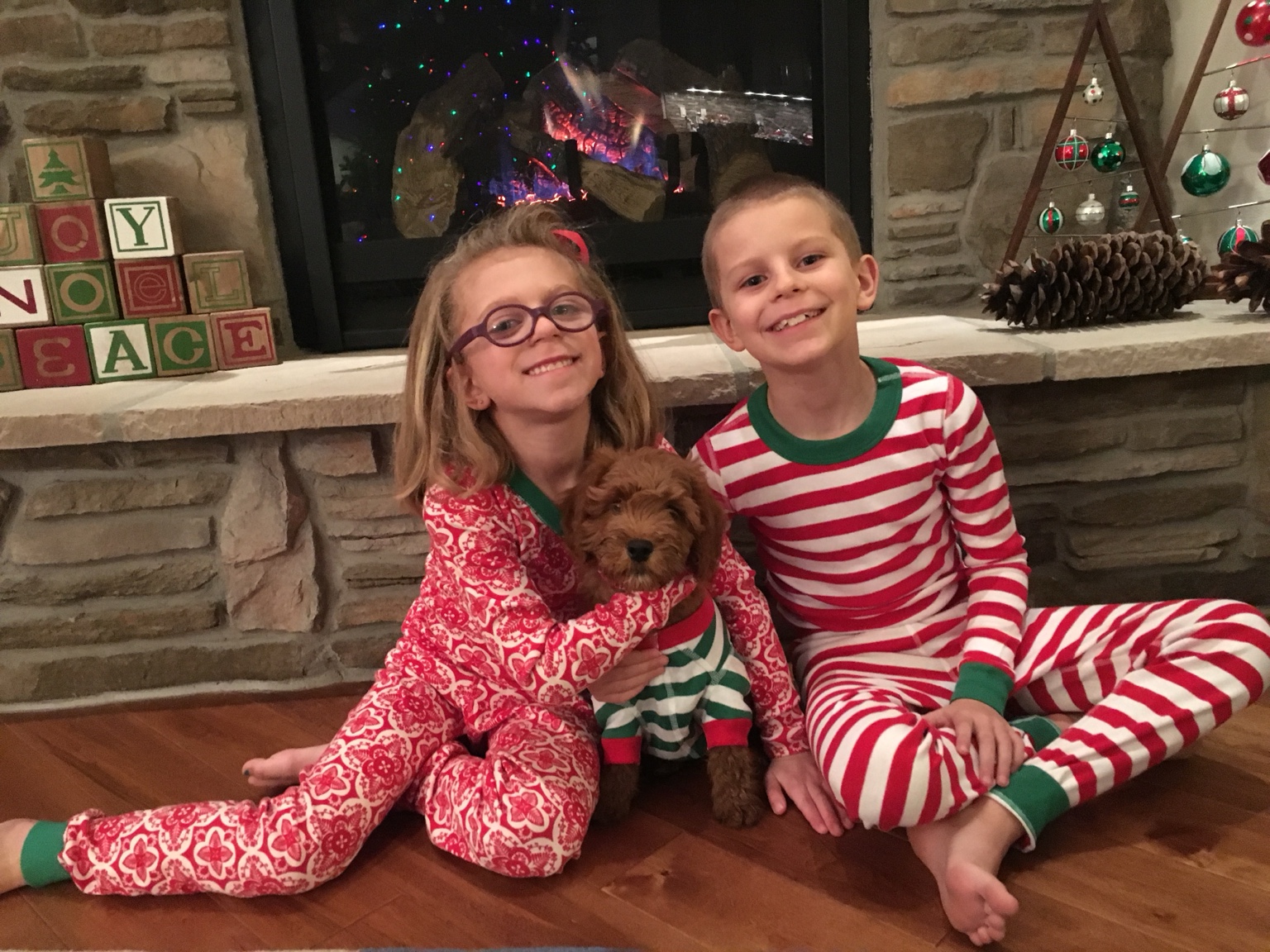 Lauren and Brady with their dog at Christmas